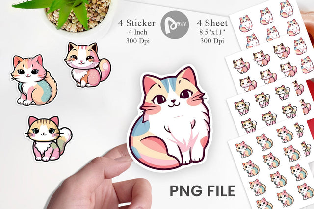 Sticker Cute Cat Pastel Sublimation artnoy 