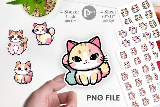 Sticker Cute Cat Pastel Sublimation artnoy 
