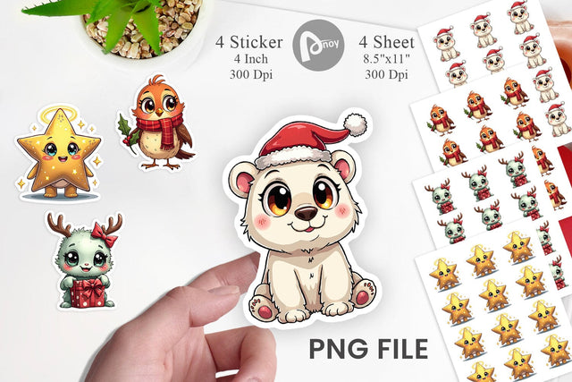 Sticker Cute Christmas Creatures Sublimation artnoy 