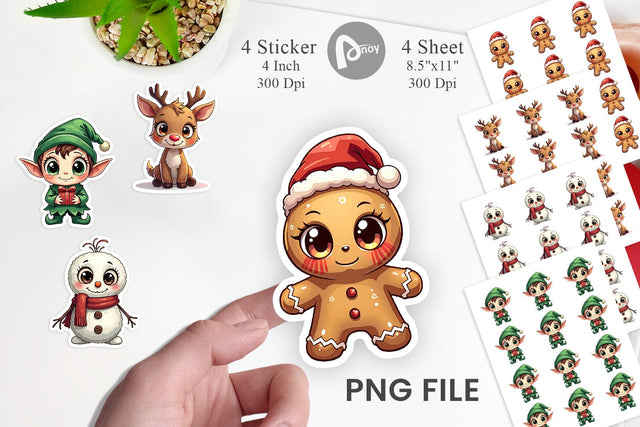 Sticker Cute Christmas Creatures Sublimation artnoy 