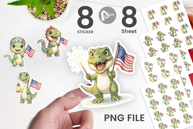 Sticker Cute Firework Sparkler Dino Watercolor Sublimation artnoy 