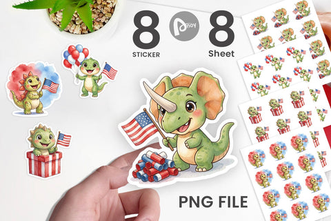 Sticker Cute Firework Sparkler Dino Watercolor Sublimation artnoy 