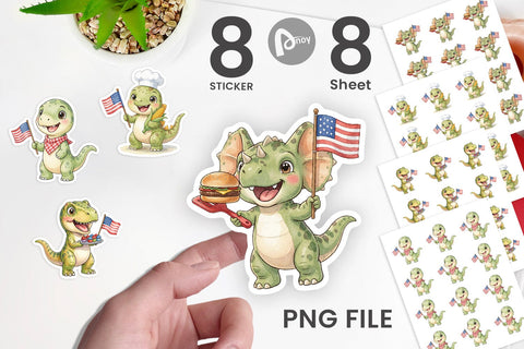 Sticker Cute Picnic BBQ Dino Watercolor Sublimation artnoy 