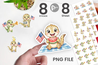 Sticker Cute Picnic BBQ Dino Watercolor Sublimation artnoy 
