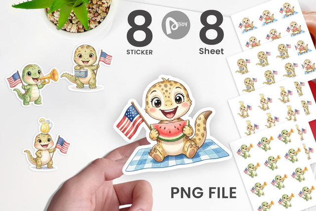 Sticker Cute Picnic BBQ Dino Watercolor Sublimation artnoy 