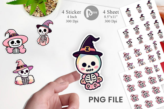 Sticker Cute Skeleton Witch Sublimation artnoy 
