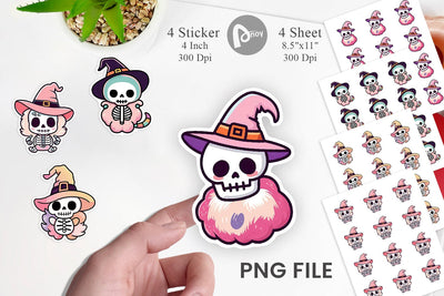 Sticker Cute Skeleton Witch Sublimation artnoy 