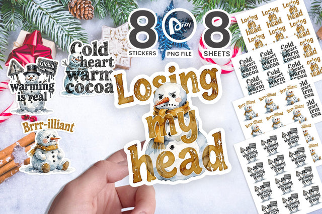 Sticker Cynical Retro Melting Snowmen Art Watercolor SVG artnoy 