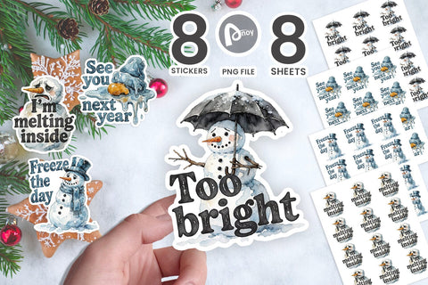 Sticker Cynical Retro Melting Snowmen Art Watercolor SVG artnoy 