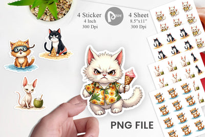 Sticker Cynical Summer Cats Watercolor Sublimation artnoy 