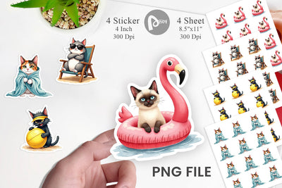 Sticker Cynical Summer Cats Watercolor Sublimation artnoy 
