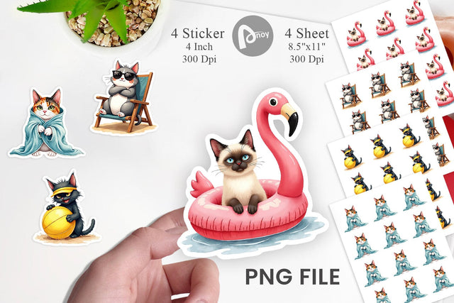 Sticker Cynical Summer Cats Watercolor Sublimation artnoy 