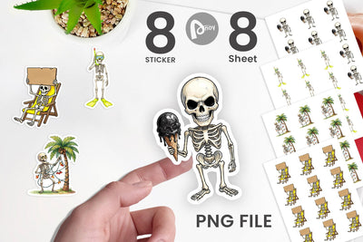 Sticker Disgruntled Summer Skeleton Watercolor Sublimation artnoy 
