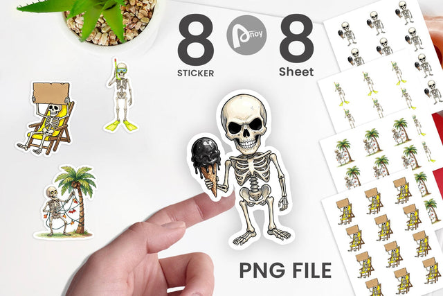 Sticker Disgruntled Summer Skeleton Watercolor Sublimation artnoy 