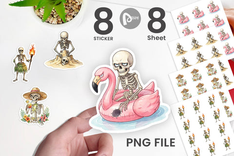 Sticker Disgruntled Summer Skeleton Watercolor Sublimation artnoy 