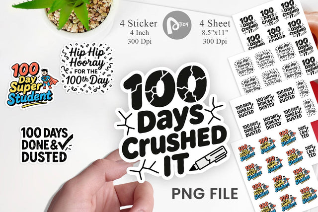 Sticker Doodle Marker 100 Days of School Sublimation artnoy 