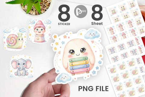 Sticker Dreamy Floating Toybox Watercolor Sublimation artnoy 