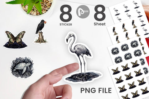 Sticker Eerie Gothic Island Wildlife Watercolor Sublimation artnoy 