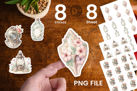 Sticker Elegant Coastal Summer Watercolor Sublimation artnoy 
