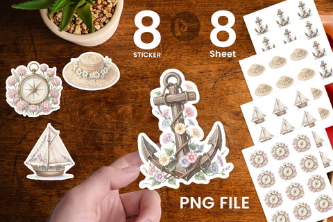 Sticker Elegant Coastal Summer Watercolor Sublimation artnoy 