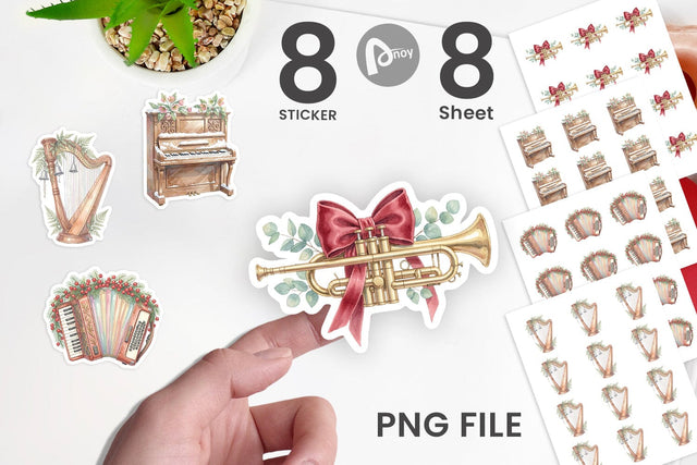 Sticker Elegant Musical Holiday Watercolor Sublimation artnoy 