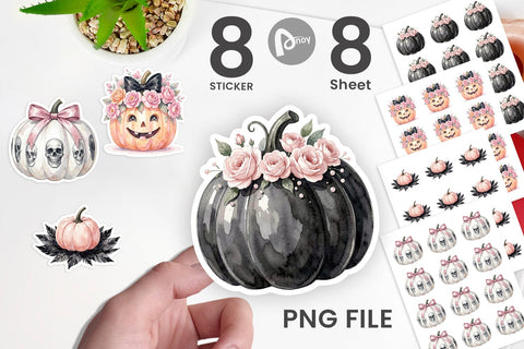 Sticker Elegant Soft Goth Pumpkin Watercolor Sublimation artnoy 