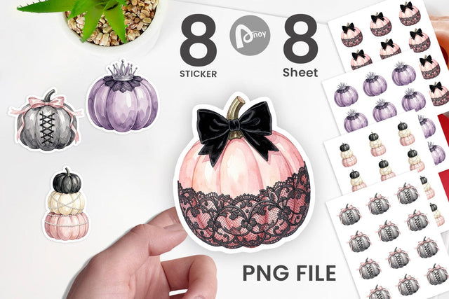 Sticker Elegant Soft Goth Pumpkin Watercolor Sublimation artnoy 