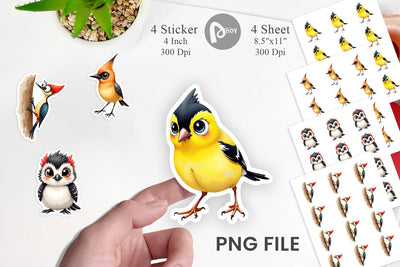 Sticker Enchanted Winter Birds Watercolor Sublimation artnoy 