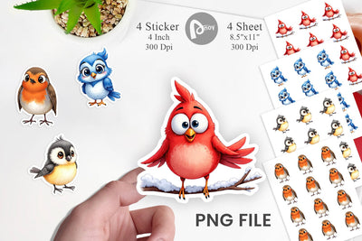 Sticker Enchanted Winter Birds Watercolor Sublimation artnoy 