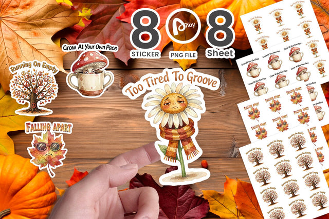 Sticker Exhausted Autumn Groovy Sublimation artnoy 
