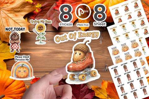 Sticker Exhausted Autumn Groovy Sublimation artnoy 