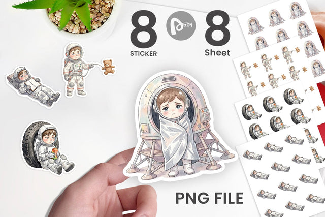 Sticker Exhausted Kid Astronaut Space Burnout Sublimation artnoy 