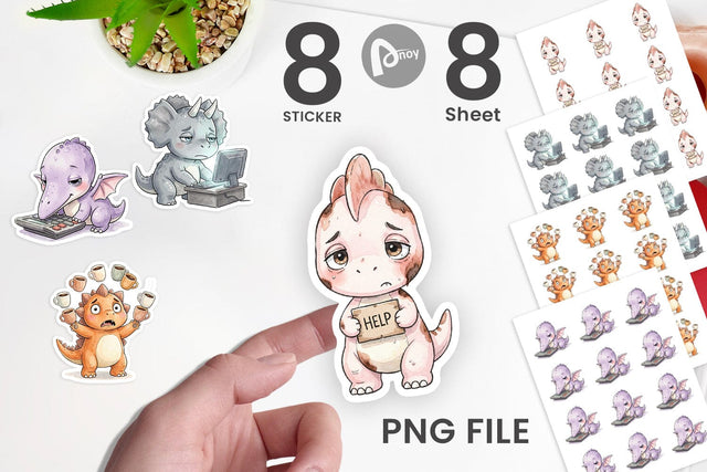 Sticker Exhausted Office Dinosaur Sublimation artnoy 