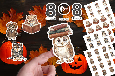 Sticker Exhausted Owl Dark Academia Watercolor Sublimation artnoy 