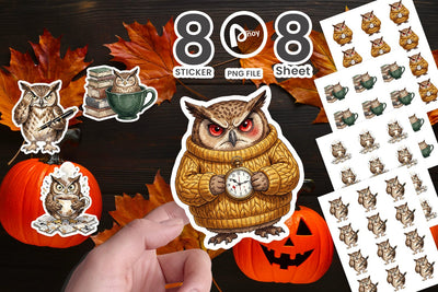 Sticker Exhausted Owl Dark Academia Watercolor Sublimation artnoy 