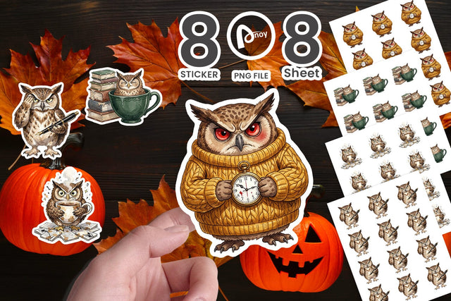 Sticker Exhausted Owl Dark Academia Watercolor Sublimation artnoy 