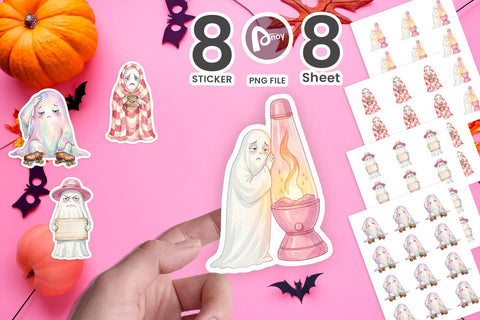 Sticker Exhausted Retro Ghost Pink Watercolor Sublimation artnoy 