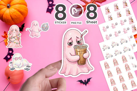 Sticker Exhausted Retro Ghost Pink Watercolor Sublimation artnoy 