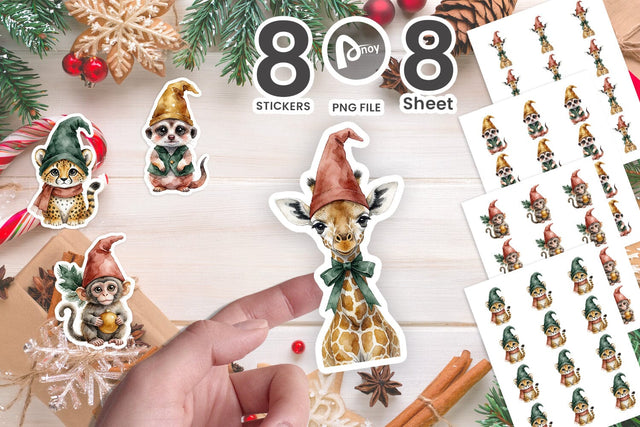 Sticker Exotic Safari Holiday Animal Gnomes Sublimation artnoy 