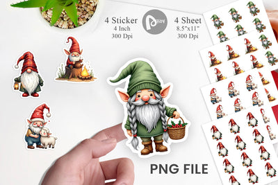 Sticker Farmhouse Christmas Gnomes Watercolor Sublimation artnoy 