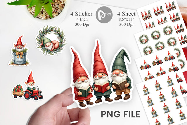 Sticker Farmhouse Christmas Gnomes Watercolor Sublimation artnoy 