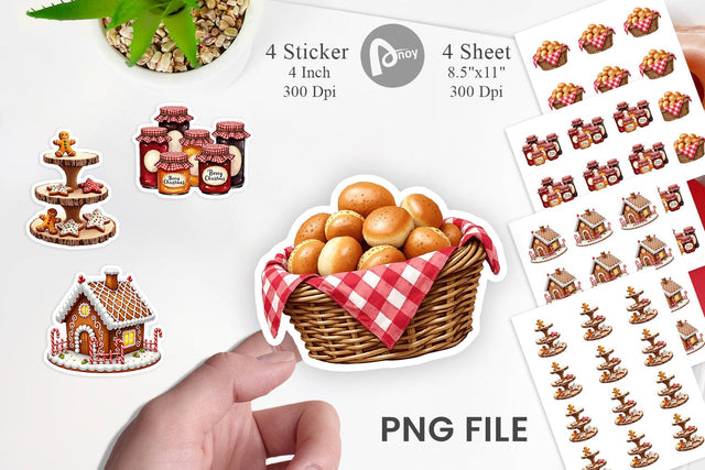 Sticker Farmhouse Christmas Kitchen Watercolor Sublimation artnoy 