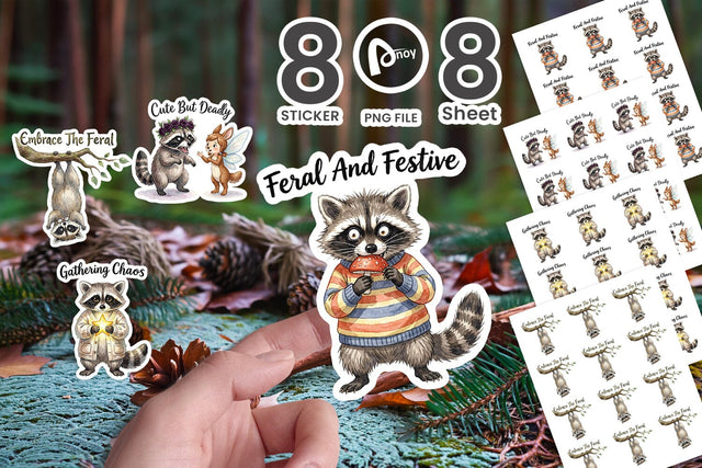 Sticker Feral Raccoon Chaotic Whimsigoth Sublimation artnoy 