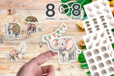 Sticker Festive Carnival Elephant Watercolor Sublimation artnoy 