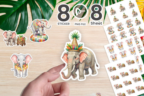 Sticker Festive Carnival Elephant Watercolor Sublimation artnoy 