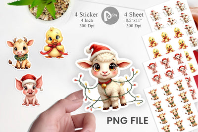 Sticker Festive Farmhouse Friends Vintage Christmas Sublimation artnoy 