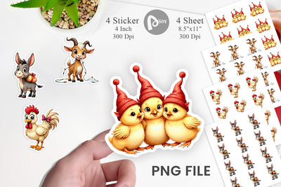 Sticker Festive Farmhouse Friends Vintage Christmas Sublimation artnoy 