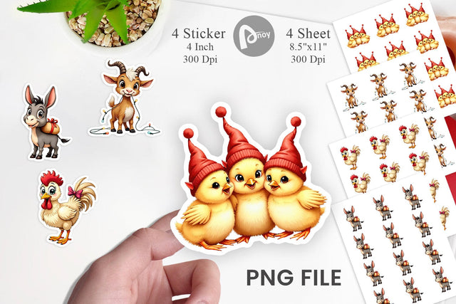 Sticker Festive Farmhouse Friends Vintage Christmas Sublimation artnoy 