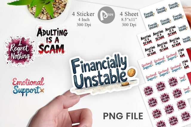 Sticker Financially Questionable Humor Sublimation artnoy 