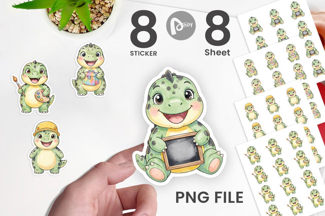 Sticker First Day School Dino Watercolor Sublimation artnoy 